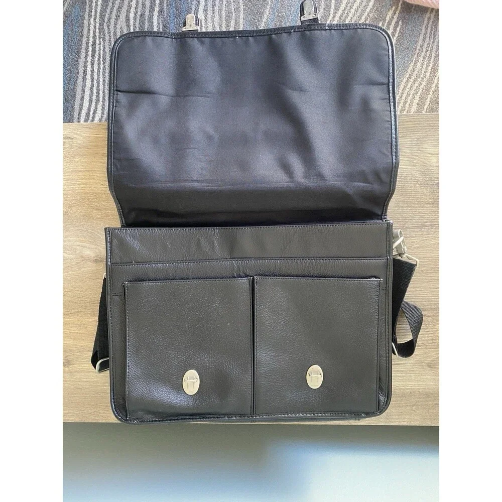 Wilson Black Leather Satchel Messenger Bag Laptop Computer Commute MINT